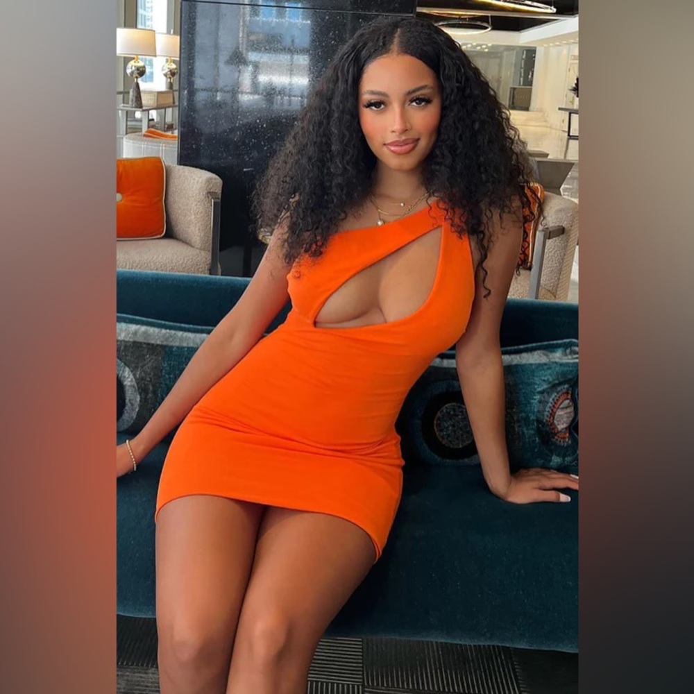 Fashion Nova - Cut Me In One Shoulder Dress, Orange, Small